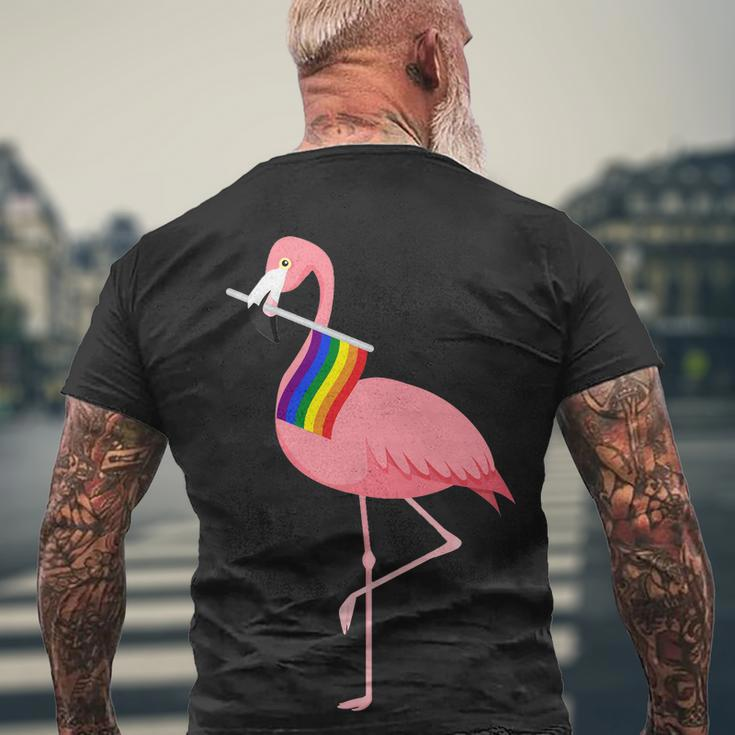 Gay Flamingo Tshirt Men's Crewneck Short Sleeve Back Print T-shirt Gifts for Old Men