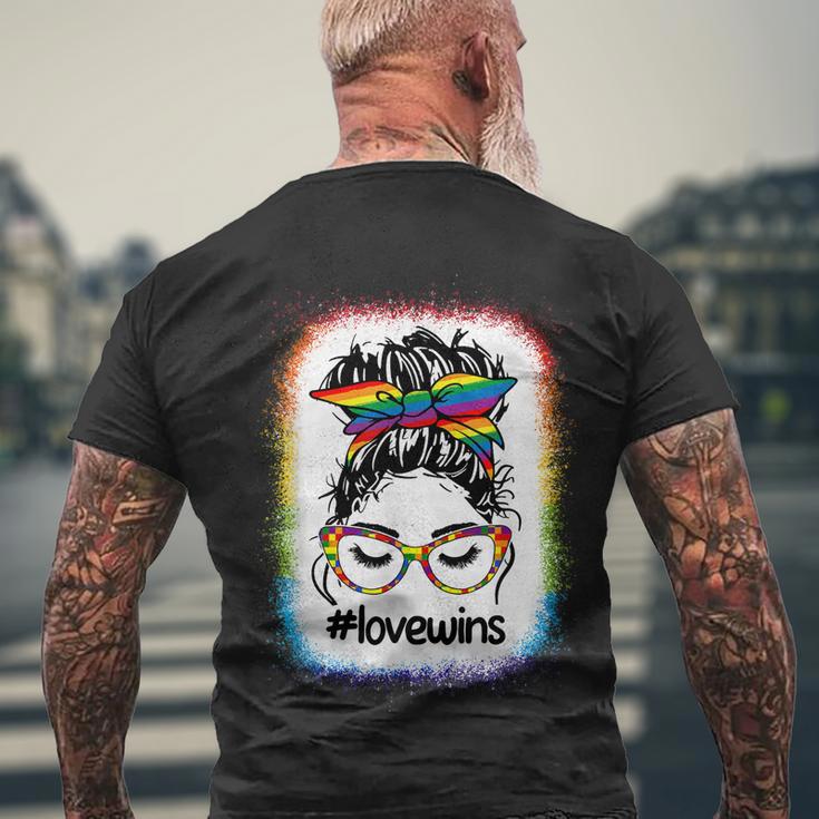 Gay Pride Messy Bun Rainbow Love Wins Lgbt Lgbtq Lesbian Men's Crewneck Short Sleeve Back Print T-shirt Gifts for Old Men