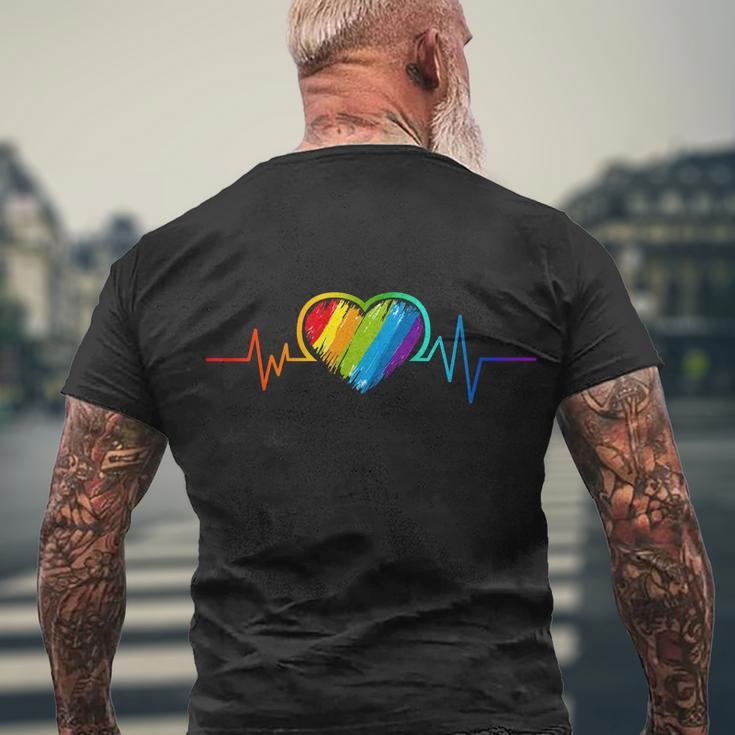 Gay Pride Rainbow Heartbeat Pulse Men's Crewneck Short Sleeve Back Print T-shirt Gifts for Old Men