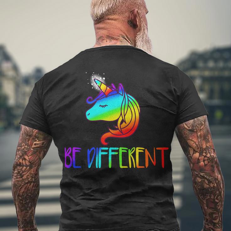 Gay Pride Unicorn Be Different Lgtb Men's Crewneck Short Sleeve Back Print T-shirt Gifts for Old Men