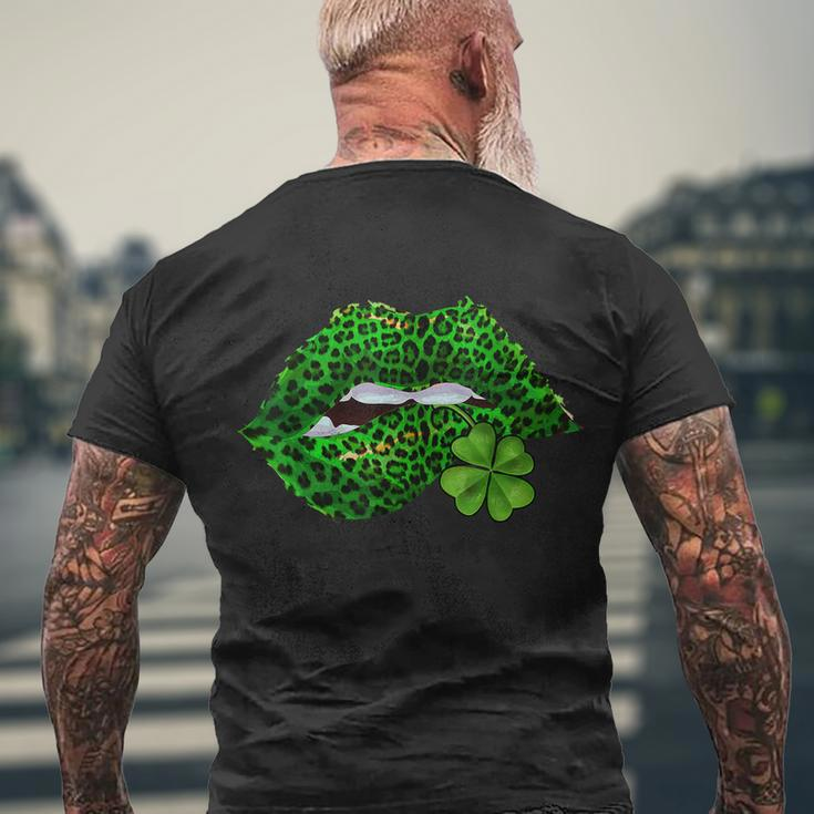 Green Lips Sexy Irish Leopard Shamrock St Patricks Day Men's T-shirt Back Print Gifts for Old Men