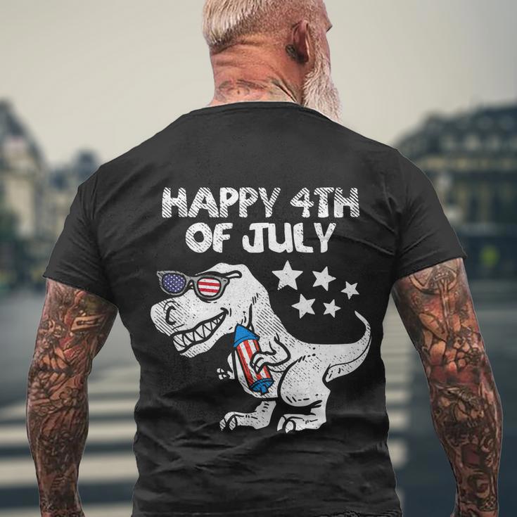 Happy 4Th Of July Trex Dinosaur American Dino Men's Crewneck Short Sleeve Back Print T-shirt Gifts for Old Men