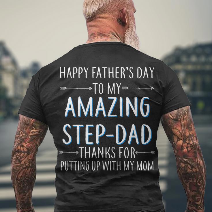 Happy Fathers Day To My Amazing Stepdad Men's Crewneck Short Sleeve Back Print T-shirt Gifts for Old Men