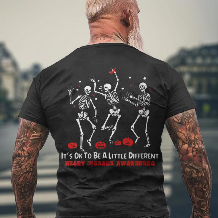 Heart Disease Awareness Dancing Skeleton Happy Halloween Men's T-shirt Back Print Gifts for Old Men
