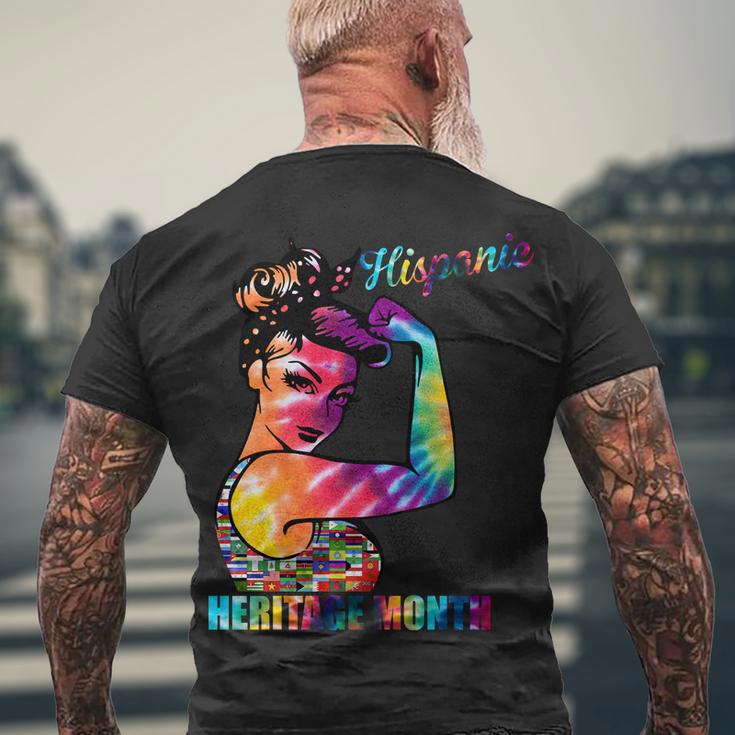 Hispanic Heritage Month Messy Bun Colorful Men's Crewneck Short Sleeve Back Print T-shirt Gifts for Old Men