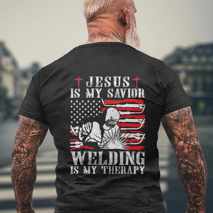 Jesus Is My Savior Welding Christian For 4Th Of July Men's Crewneck Short Sleeve Back Print T-shirt Gifts for Old Men