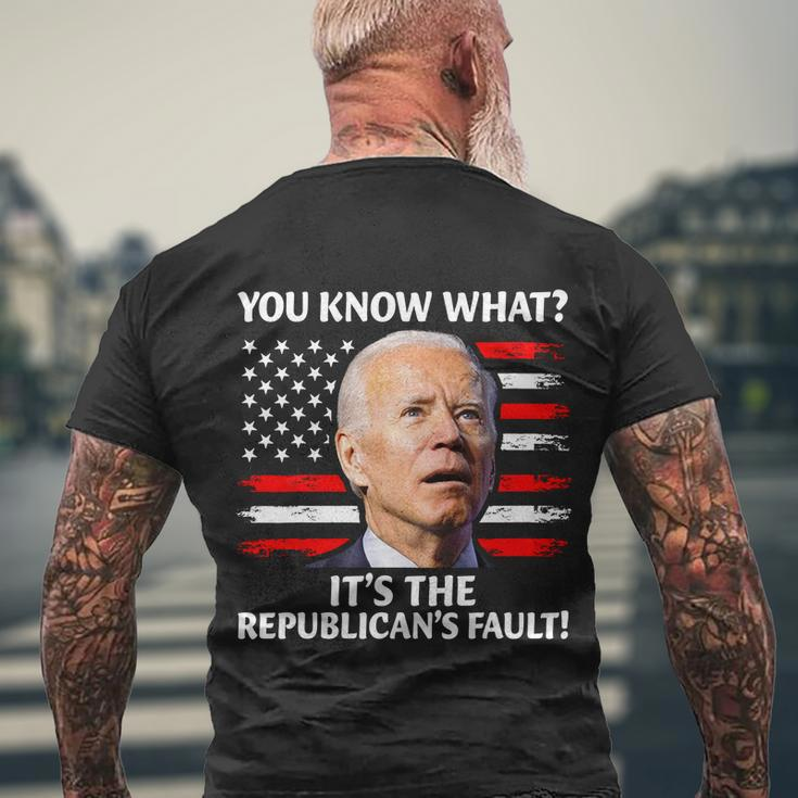 Joe Biden Falling Off Bike Its The Republicans Fault Men's Crewneck Short Sleeve Back Print T-shirt Gifts for Old Men