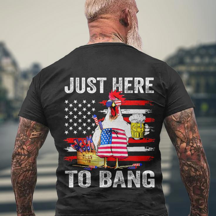 Just Here To Bang Usa Flag Chicken Beer Firework 4Th Of July Men's Crewneck Short Sleeve Back Print T-shirt Gifts for Old Men