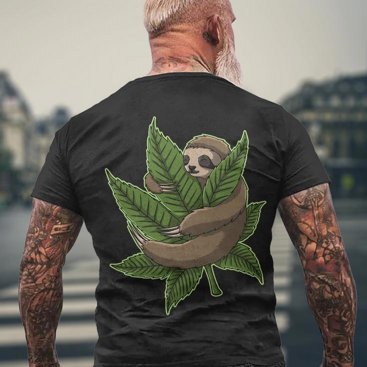 Lazy Sloth Cannabis Leaf Men's Crewneck Short Sleeve Back Print T-shirt Gifts for Old Men