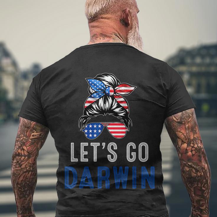 Lets Go Darwin Messy Bun Men's Crewneck Short Sleeve Back Print T-shirt Gifts for Old Men