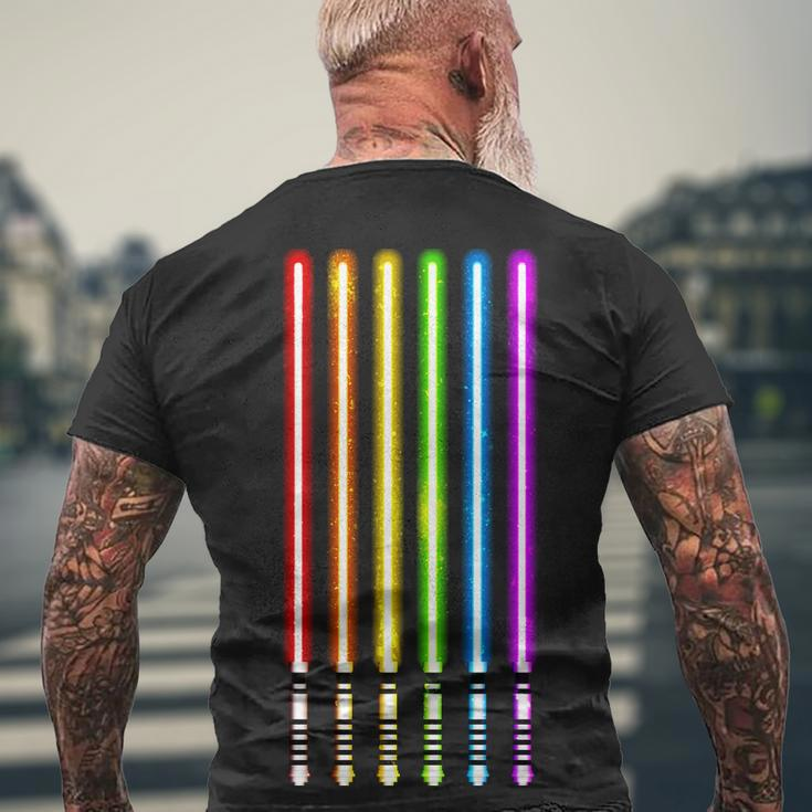Lgbt Flag Light Swords Saber Gay Pride Men's Crewneck Short Sleeve Back Print T-shirt Gifts for Old Men