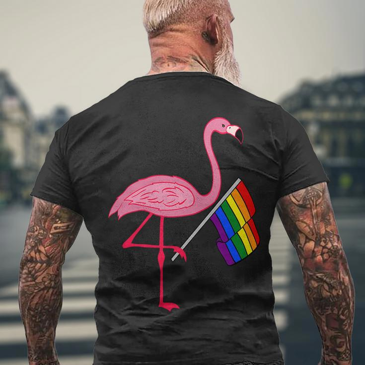 Lgbt Flamingo Pride Flag Men's Crewneck Short Sleeve Back Print T-shirt Gifts for Old Men