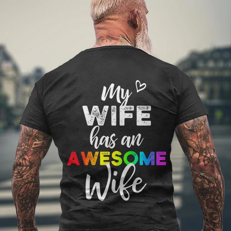 Lgbt Pride Gay Lesbian Support My Wife Has An Awesome Wife Men's Crewneck Short Sleeve Back Print T-shirt Gifts for Old Men