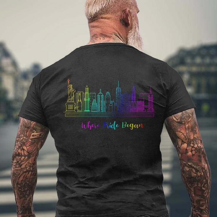 Lgbt Where Pride Began New York Skyline Men's Crewneck Short Sleeve Back Print T-shirt Gifts for Old Men