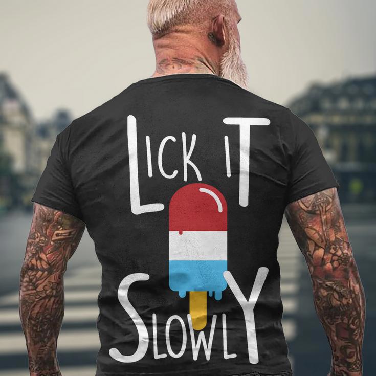 Lick It Slowly Popsicle Tshirt Men's Crewneck Short Sleeve Back Print T-shirt Gifts for Old Men