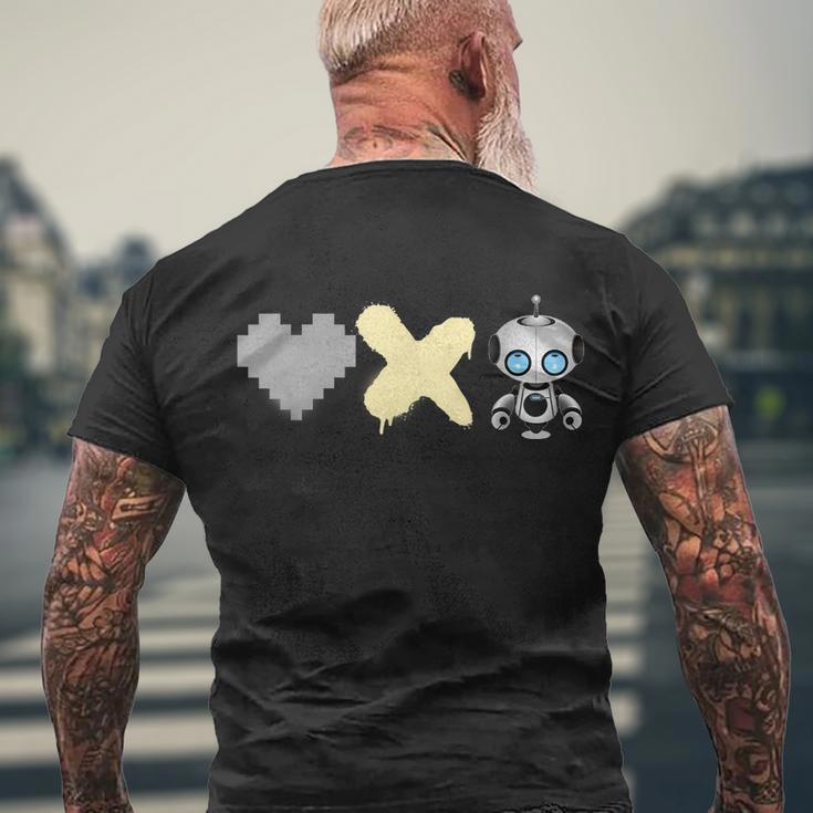 Love Death Robots Yellow Pixel Heart X And Cute Robot Men's Crewneck Short Sleeve Back Print T-shirt Gifts for Old Men