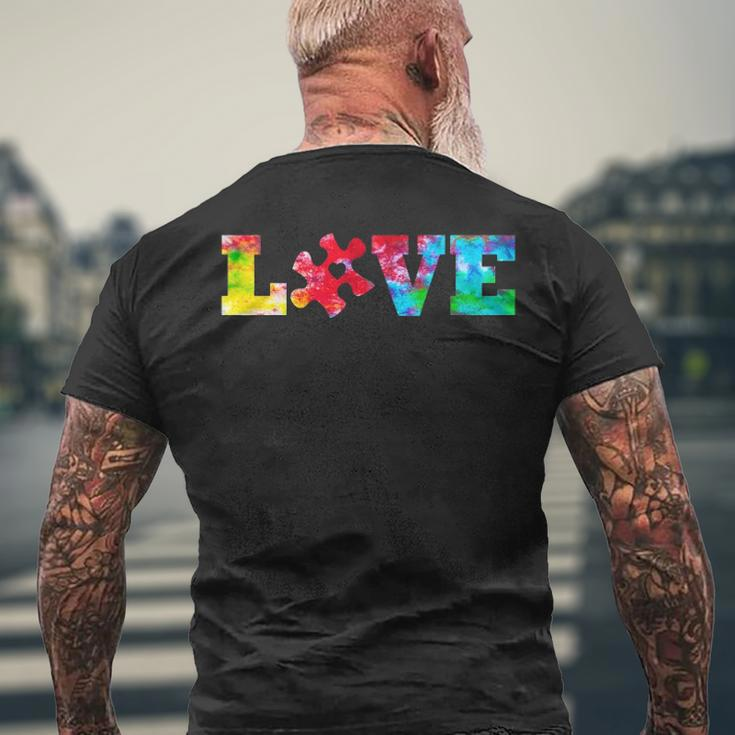 Love Puzzle Pieces Heart Autism Awareness Tie Dye Men's Back Print T-shirt Gifts for Old Men