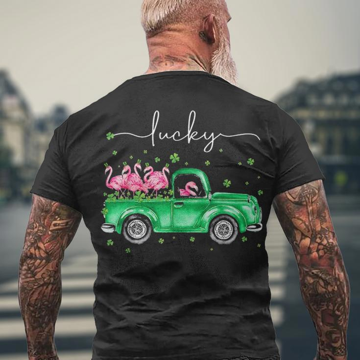 Lucky Flamingo Riding Green Truck Shamrock St Patricks Day Men's T-shirt Back Print Gifts for Old Men