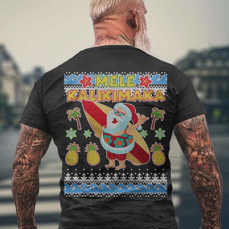 Mele Kalikimaka Santa Ugly Christmas Hawaiian Men's Crewneck Short Sleeve Back Print T-shirt Gifts for Old Men