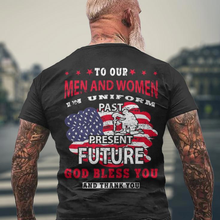 Men And Women In Uniform VeteransShirt Design Men's Crewneck Short Sleeve Back Print T-shirt Gifts for Old Men