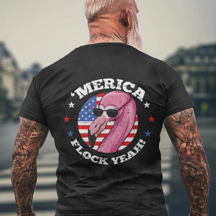 Merica 4Th Of July Flamingo Flock Patriotic American Flag Men's Crewneck Short Sleeve Back Print T-shirt Gifts for Old Men