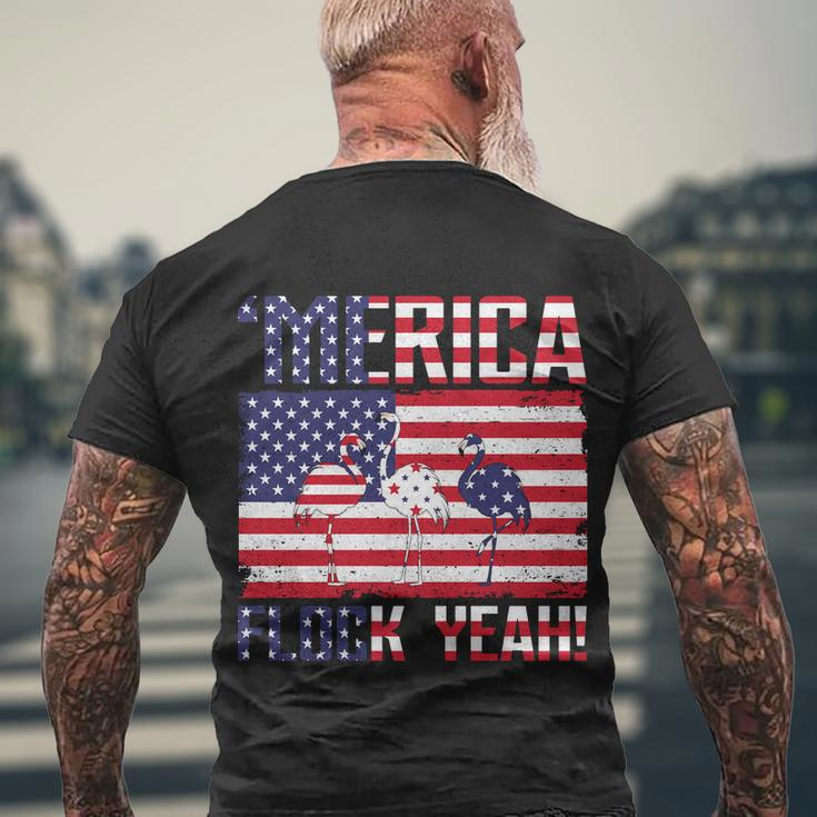 Merica Flamingo Usa Flag 4Th Of July Flock Yeah Graphic Plus Size Shirt Men's Crewneck Short Sleeve Back Print T-shirt Gifts for Old Men