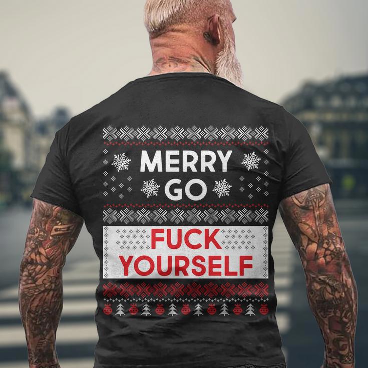 Merry Go FCk Yourself Ugly Christmas Sweater Men's Crewneck Short Sleeve Back Print T-shirt Gifts for Old Men