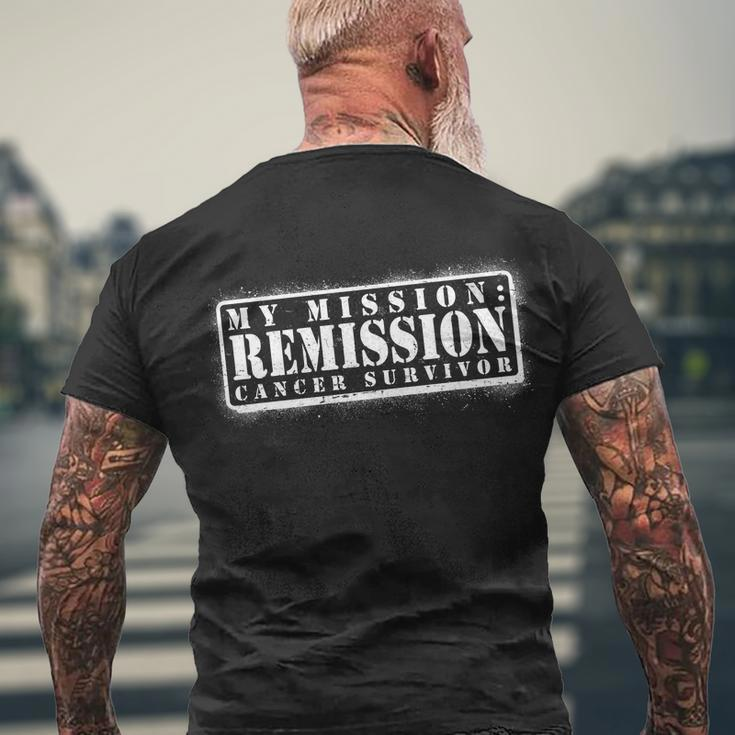 My Mission Remission Cancer Survivor Stamp Men's Crewneck Short Sleeve Back Print T-shirt Gifts for Old Men