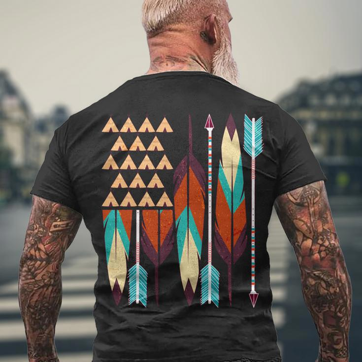 Native American Flag Feathers And Arrows Men's Crewneck Short Sleeve Back Print T-shirt Gifts for Old Men