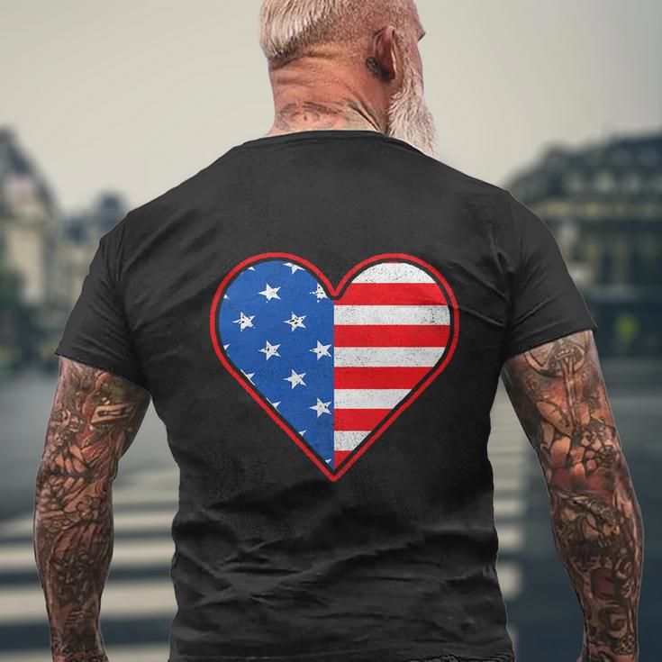 Patriotic American Flag Heart For 4Th Of July Girl Men's Crewneck Short Sleeve Back Print T-shirt Gifts for Old Men