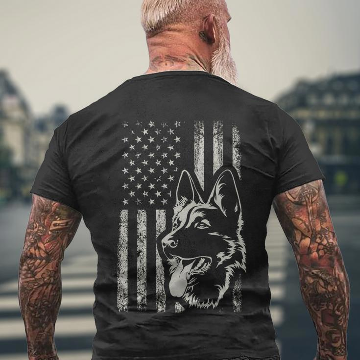 Patriotic German Shepherd American Flag Dog Lover Gift Funny Gift Men's Crewneck Short Sleeve Back Print T-shirt Gifts for Old Men