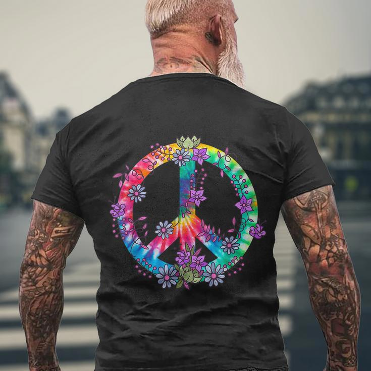 Peace Sign Love Flowers 60S 70S Tie Dye Hippie Costume Men's Crewneck Short Sleeve Back Print T-shirt Gifts for Old Men