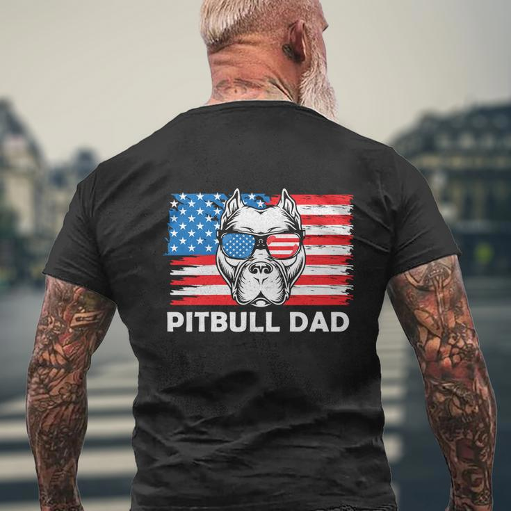 Pitbull Dad American Flag For 4Th Of July Men's Crewneck Short Sleeve Back Print T-shirt Gifts for Old Men