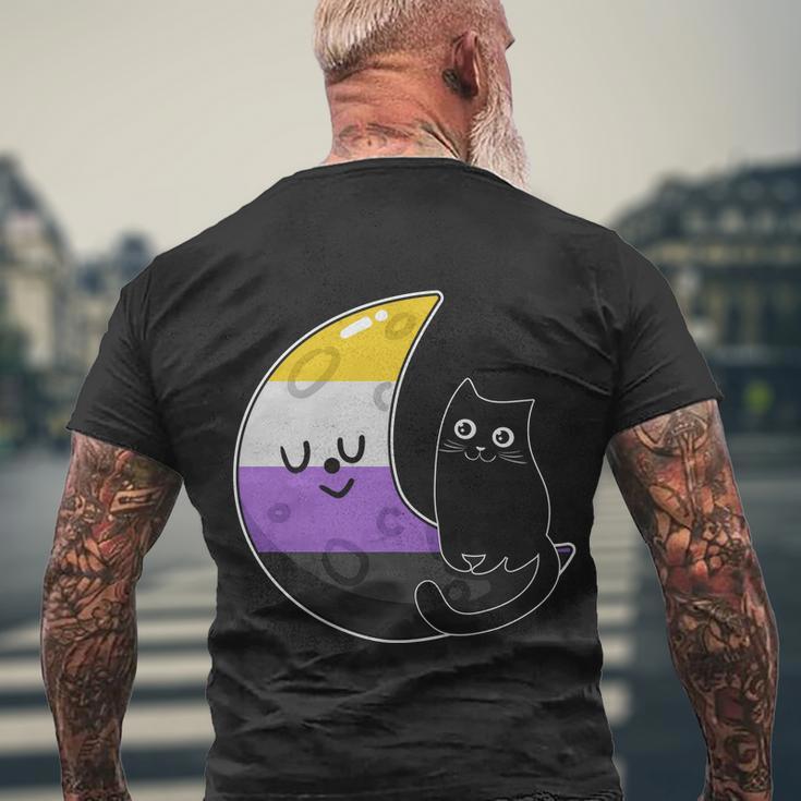 Pride Month Nonbinary Moon Space Cat Lgbt Men's Crewneck Short Sleeve Back Print T-shirt Gifts for Old Men