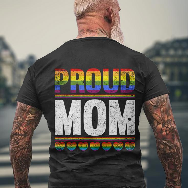 Proud Lesbian Mom Queer Mothers Day Gift Rainbow Flag Lgbt Gift Men's Crewneck Short Sleeve Back Print T-shirt Gifts for Old Men