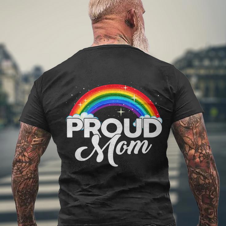 Proud Mom Lesbian Lgbt Gay Lgbtq Rainbow Flag Gift Men's Crewneck Short Sleeve Back Print T-shirt Gifts for Old Men