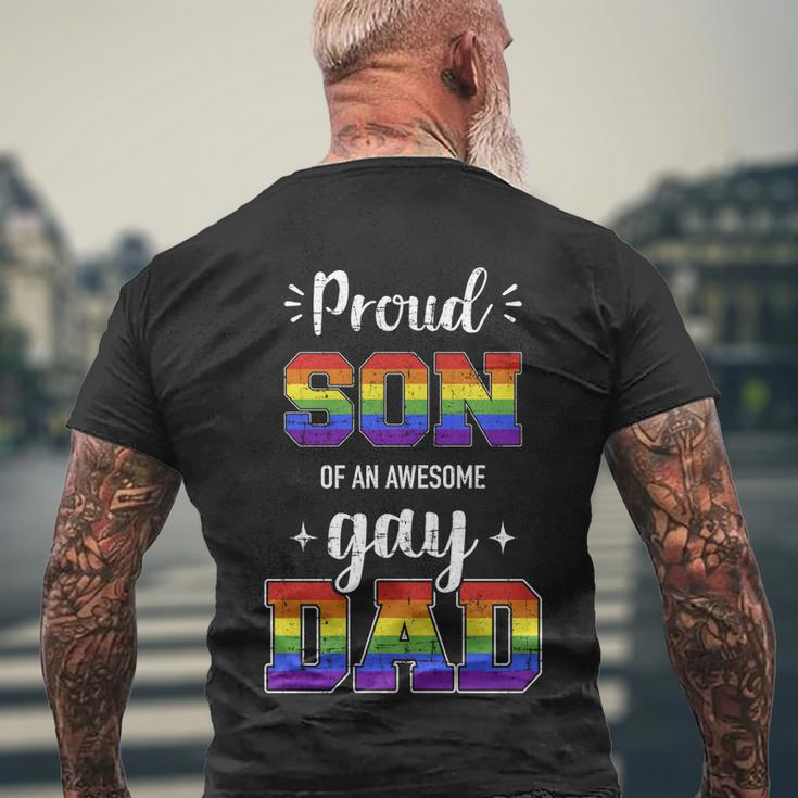 Proud Son Of Awesome Gay Dad Rainbow Pride Month Family Great Gift Men's Crewneck Short Sleeve Back Print T-shirt Gifts for Old Men