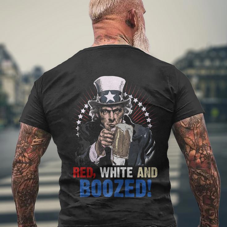 Red White And Boozed 4Th Of July Uncle Sam Men's Crewneck Short Sleeve Back Print T-shirt Gifts for Old Men