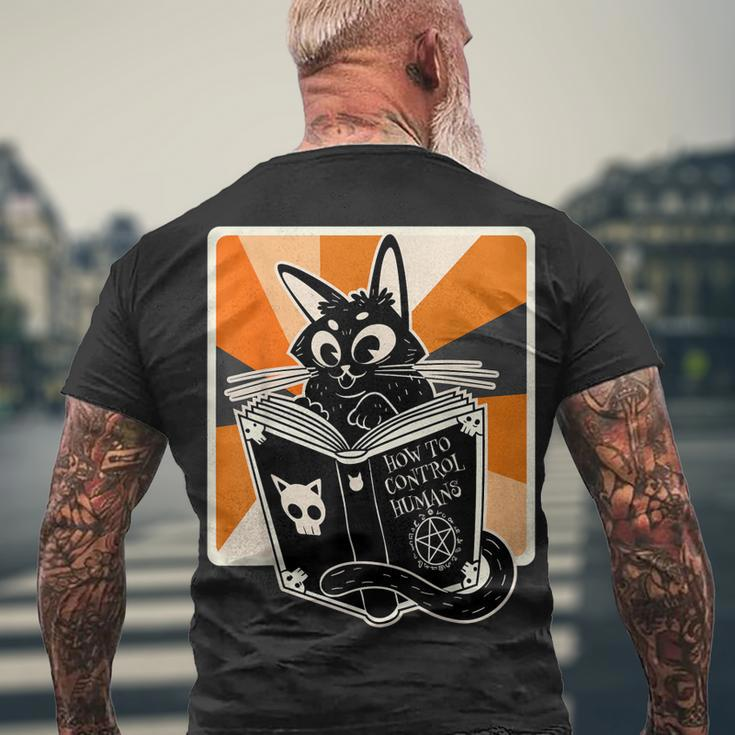 Retro Halloween Black Cat Witch Book Cat Lover Men's T-shirt Back Print Gifts for Old Men