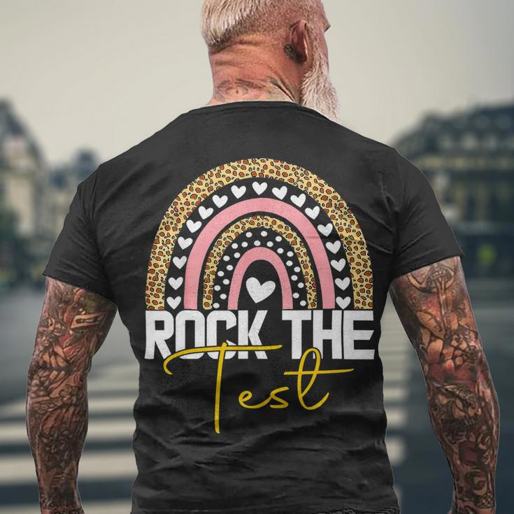 Rock The Test Test Day Teacher Testing Day Rainbow Teacher Men's T-shirt Back Print Gifts for Old Men