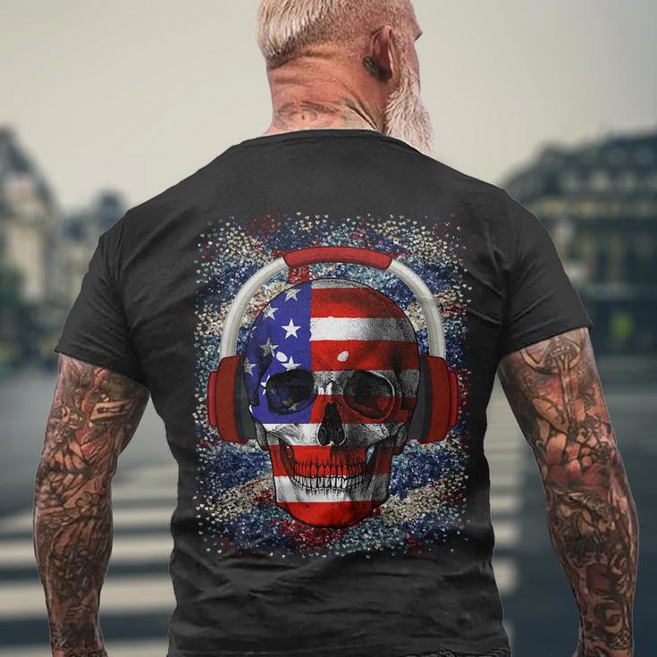 Skull Headphone Usa Flag 4Th Of July Men's Crewneck Short Sleeve Back Print T-shirt Gifts for Old Men