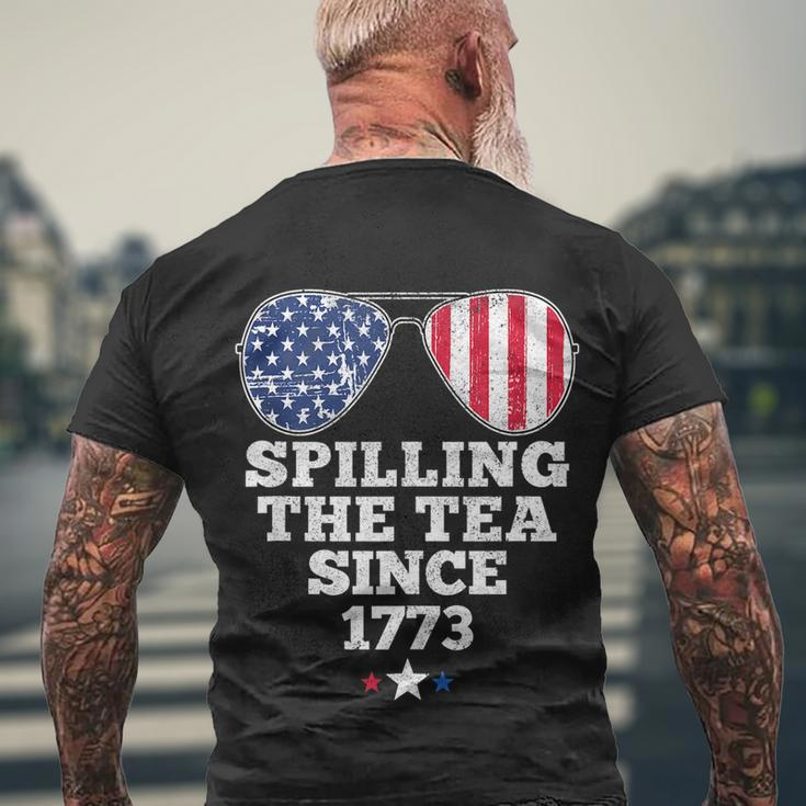 Spilling The Tea Since 1773 Funny 4Th Of July American Flag Men's Crewneck Short Sleeve Back Print T-shirt Gifts for Old Men
