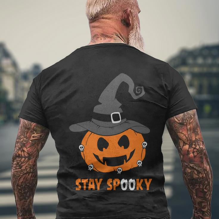 Stay Spooky Pumpkin Witch Hat Halloween Quote Men's Crewneck Short Sleeve Back Print T-shirt Gifts for Old Men
