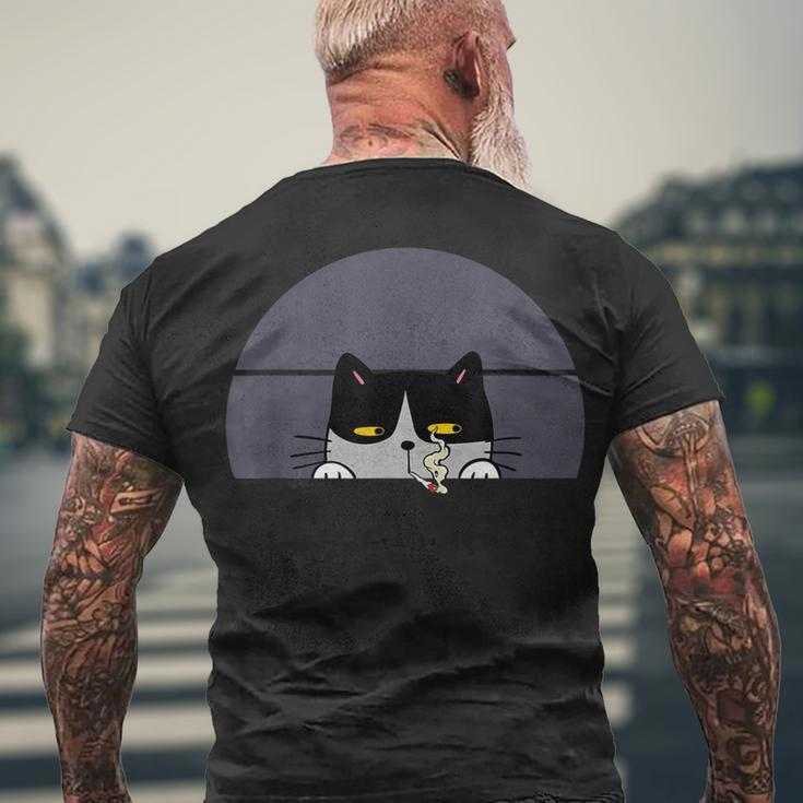 Stoned Black Cat Smoking And Peeking Sideways With Cannabis Men's T-shirt Back Print Gifts for Old Men