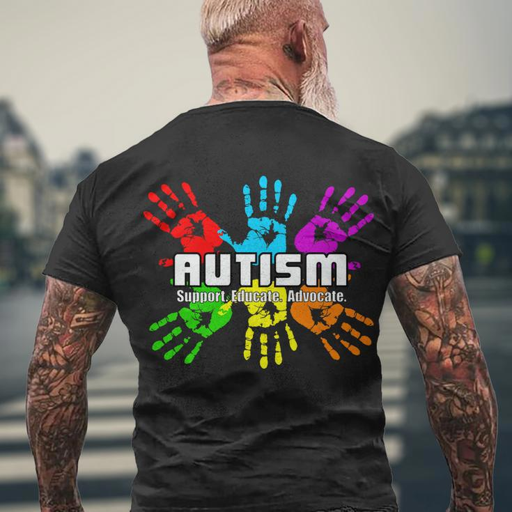 Support Educate Advocate Autism Handprint Tshirt Men's Crewneck Short Sleeve Back Print T-shirt Gifts for Old Men