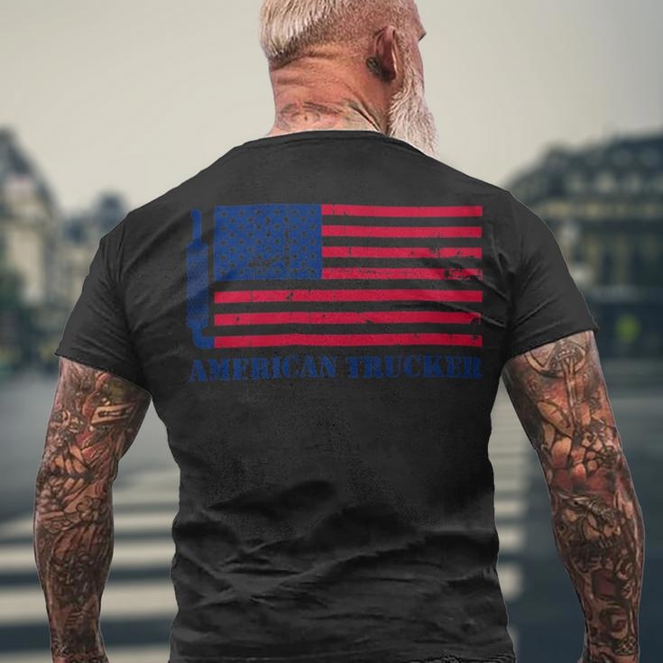Trucker Truck Driver American Flag With Exhaust American Trucker Men's T-shirt Back Print Gifts for Old Men