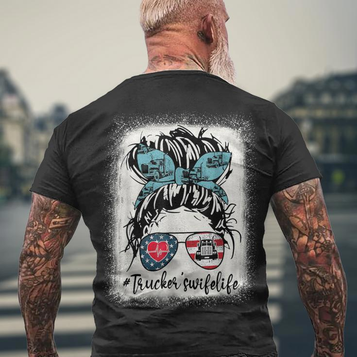 Trucker Trucker Wifes Life Bleached Shirt Messy Bun Hair Men's T-shirt Back Print Gifts for Old Men