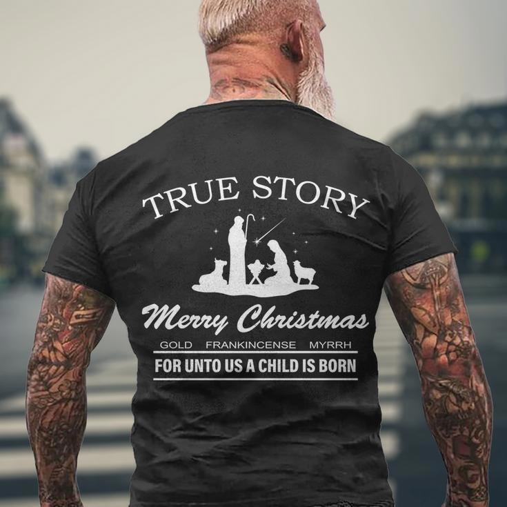 True Story Merry Christmas Jesus Christ Men's Crewneck Short Sleeve Back Print T-shirt Gifts for Old Men
