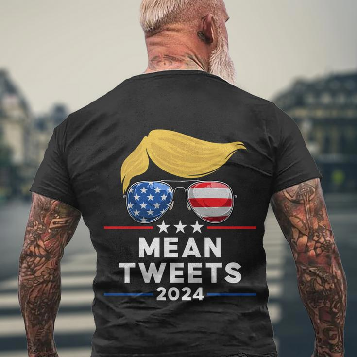 Trump 2024 Mean Tweets Usa Flag Sunglasses Funny Political Gift Men's Crewneck Short Sleeve Back Print T-shirt Gifts for Old Men