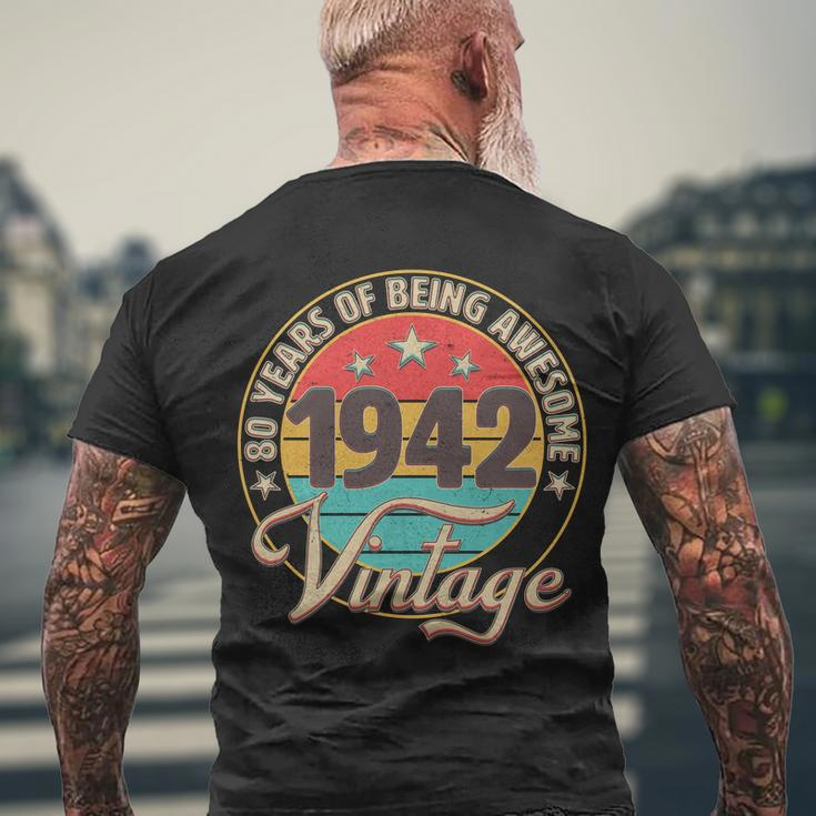 Vintage 1942 Birthday 80 Years Of Being Awesome Emblem Men's Crewneck Short Sleeve Back Print T-shirt Gifts for Old Men